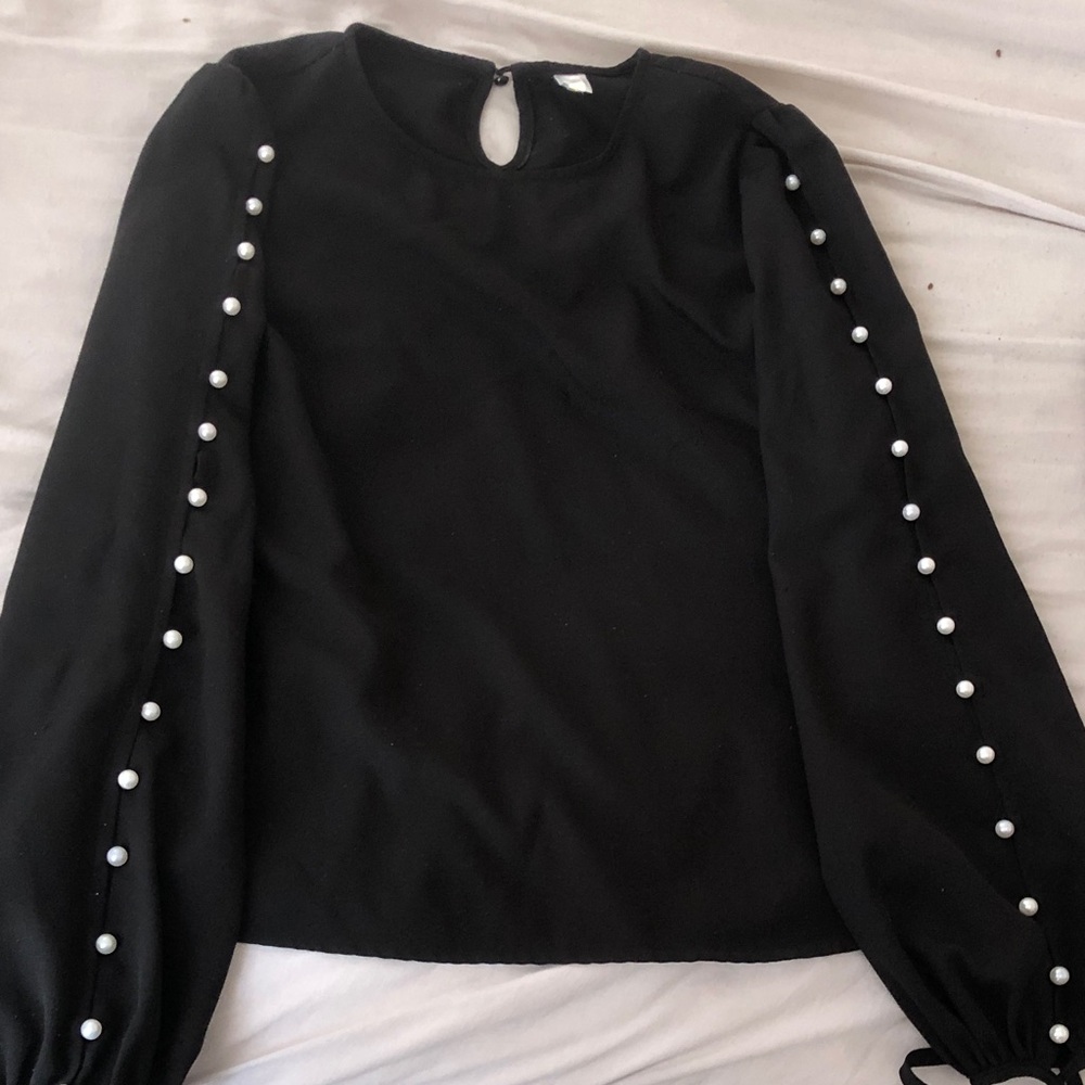 Elegant Black Pearl-Embellished Women's Top